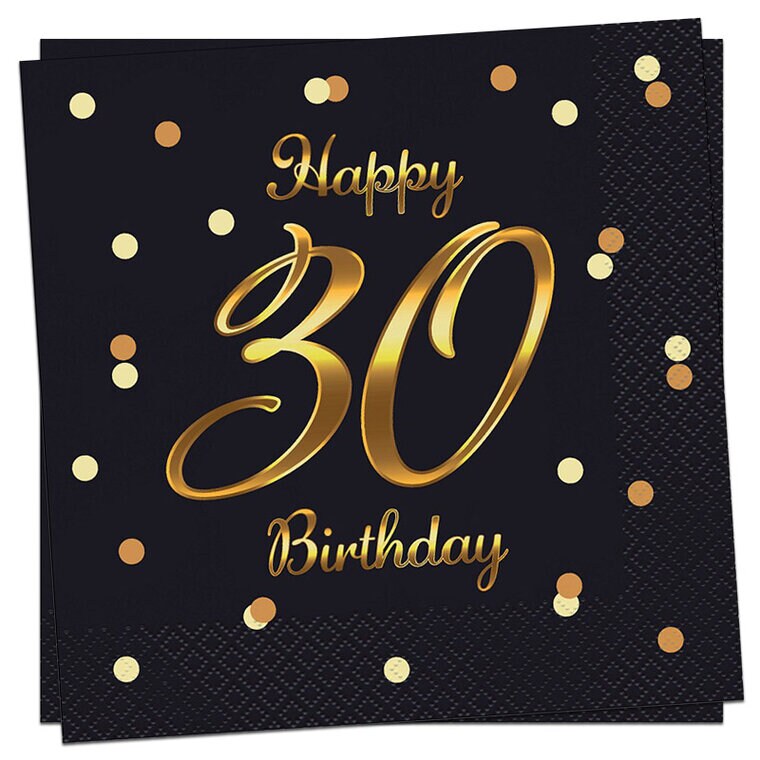 Product Image for Servetter 30 år - Svarta med guldtryck 20-pack