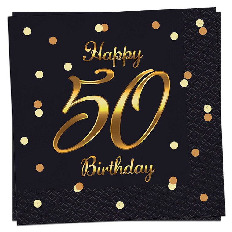 Product Image for Servetter 50 år - Svarta med guldtryck 20-pack