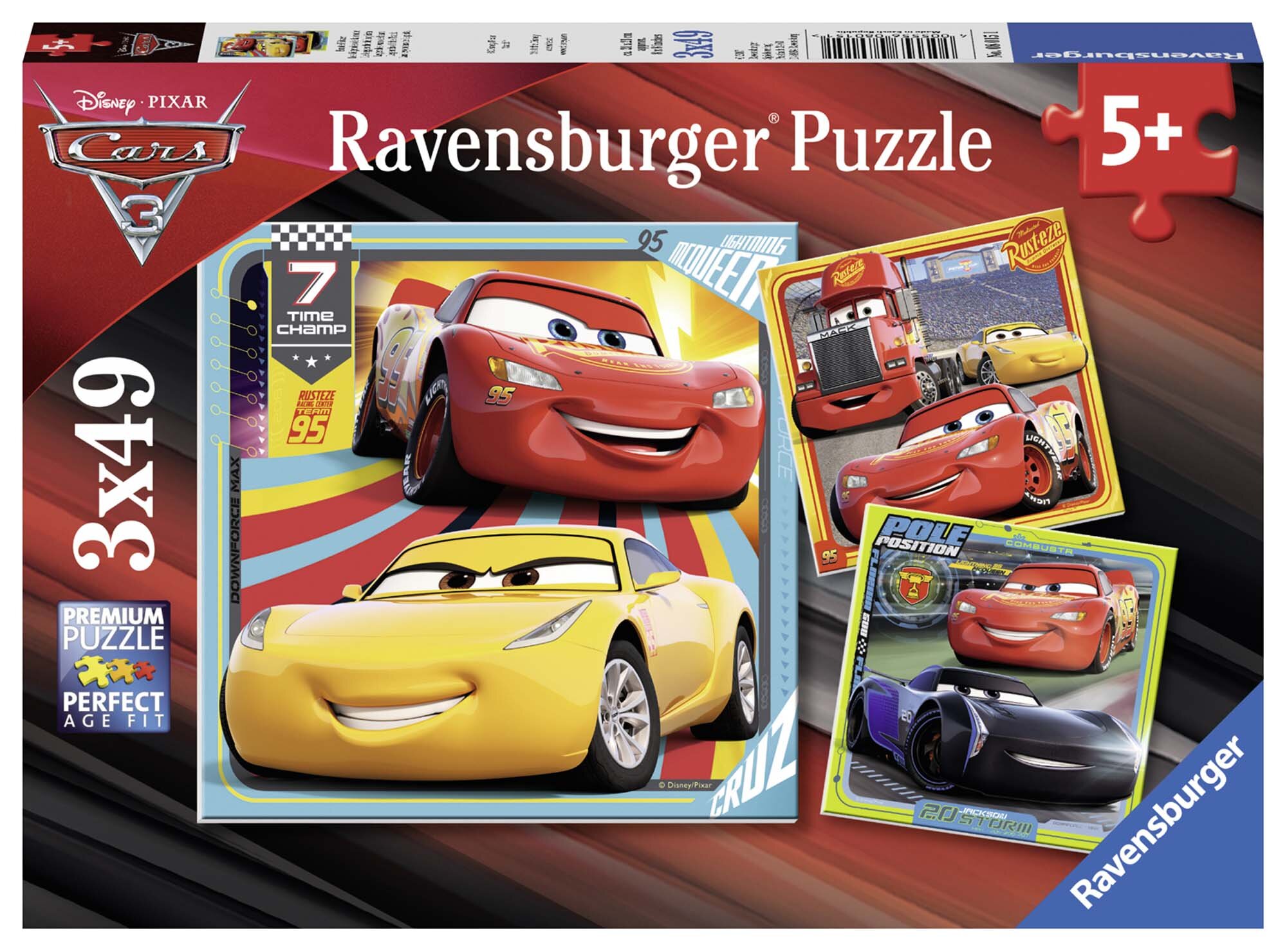 Ravensburger Pussel, Disney Bilar - Cars 3x49 bitar