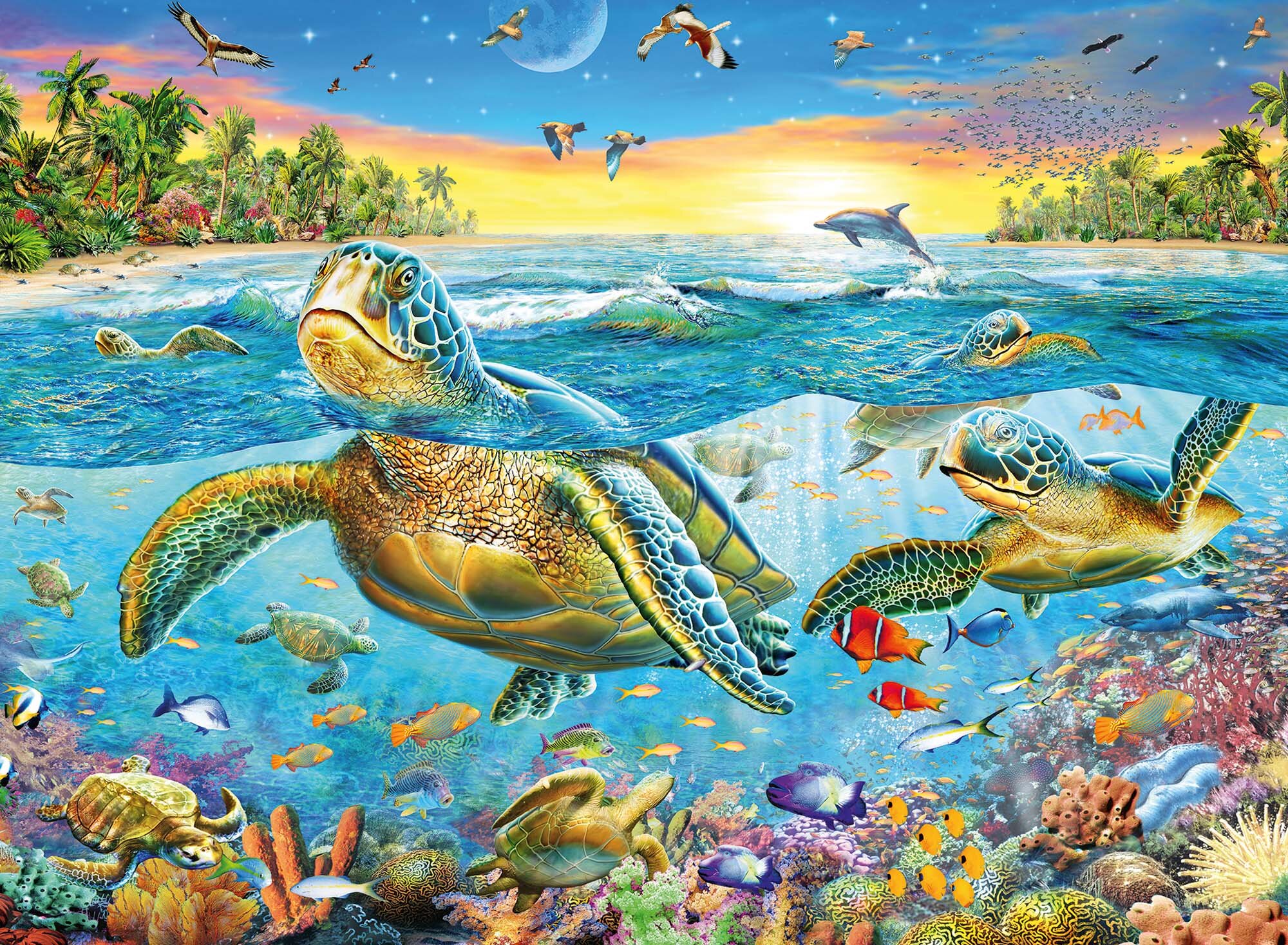 Ravensburger Pussel - Simma med sköldpaddor 100 bitar XXL