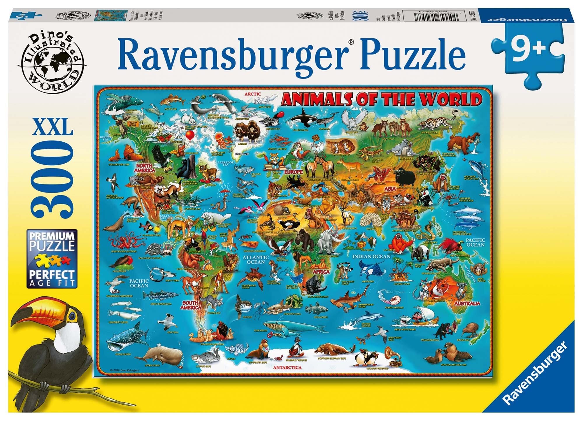 Ravensburger Pussel, Karta över djur från hela världen 300 bitar XXL