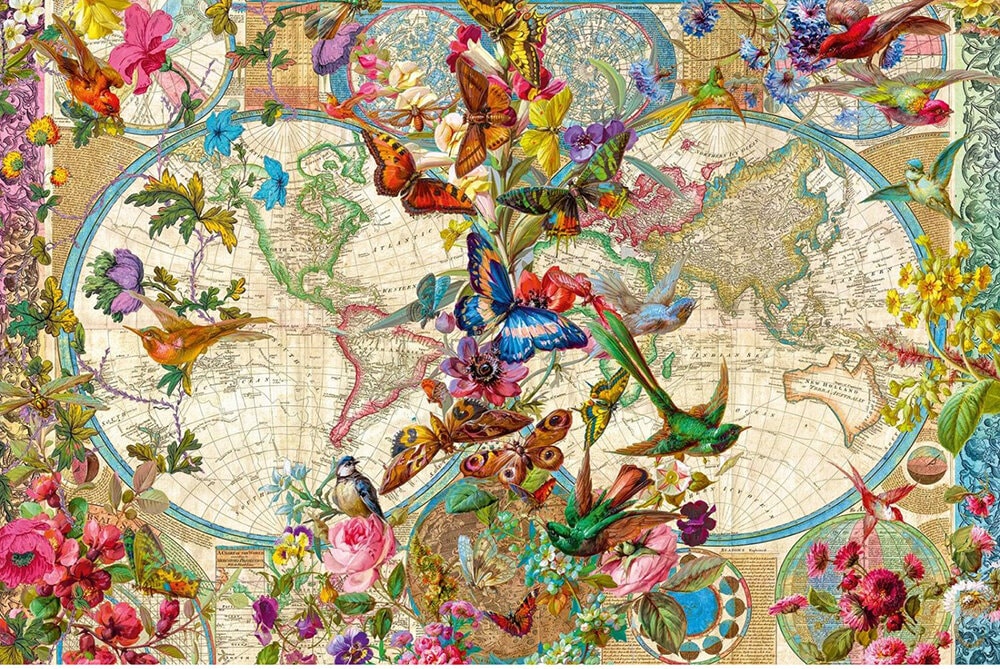 Ravensburger Pussel - Världskarta med blommor och djur 3000 bitar
