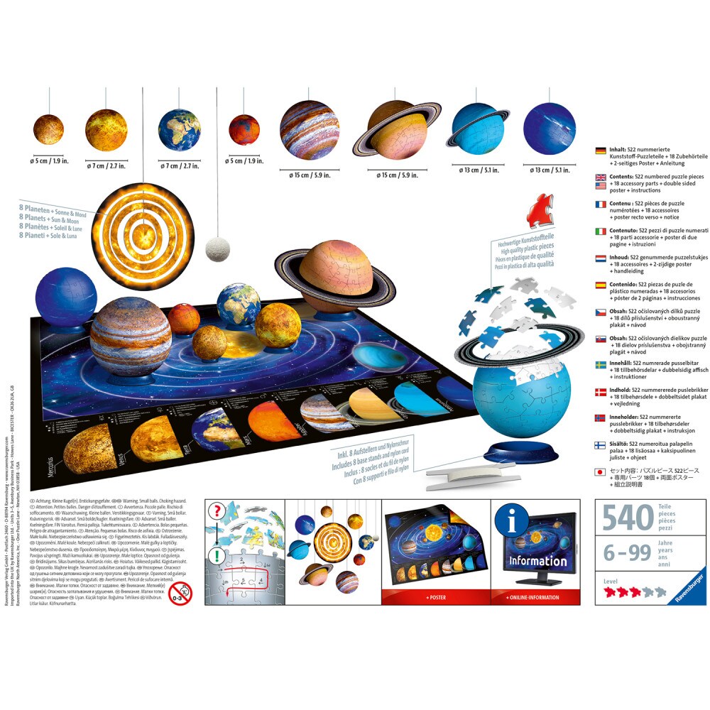 Ravensburger 3D Pussel - Solsystemet 27/54/72/108 bitar