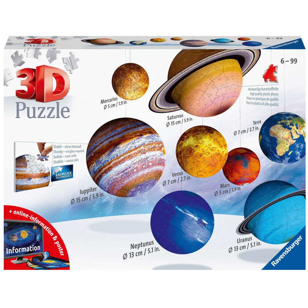 Ravensburger 3D Pussel - Solsystemet 27/54/72/108 bitar