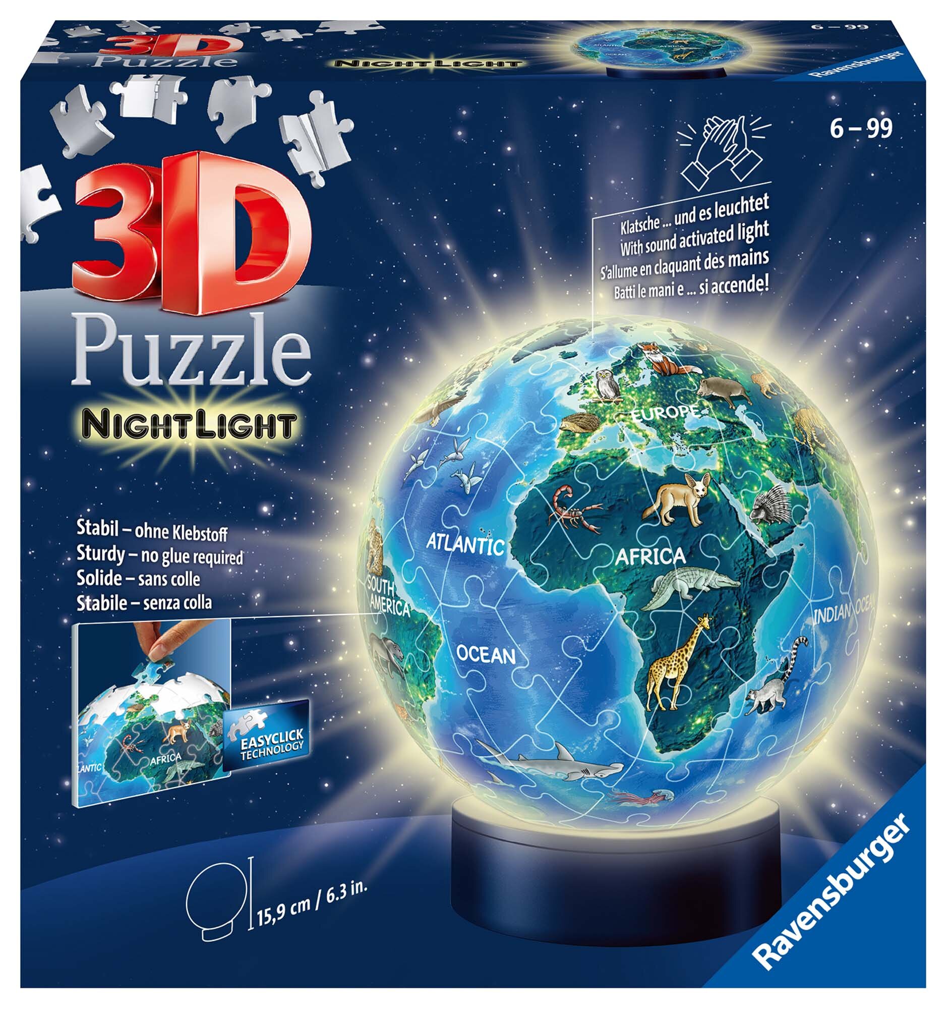 Ravensburger 3D Pussel - Jordglob med nattlampa 72 bitar