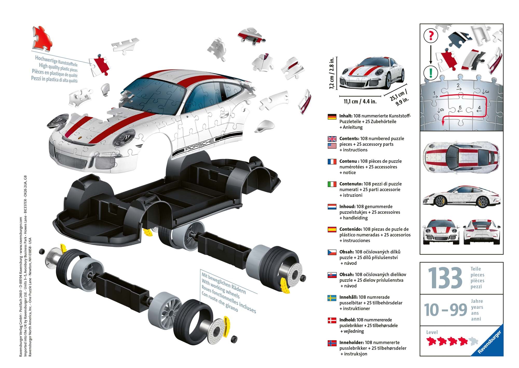 Ravensburger 3D Pussel - Porsche 911 R 108 bitar