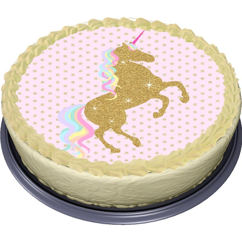 Unicorn Gold Tårtbild Sockerpasta 20 cm