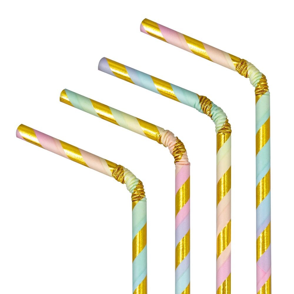 Pappsugrör Pastell & Guld 10-pack