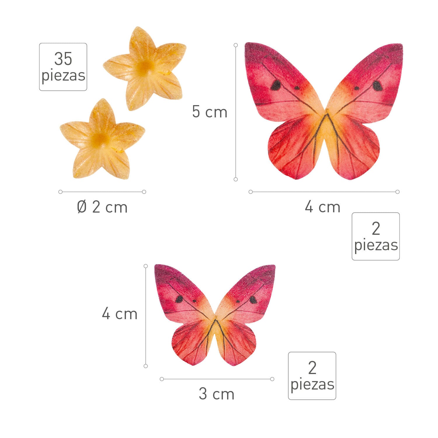 Tårtdekorationer av oblat - Fjärilar & blommor (B)