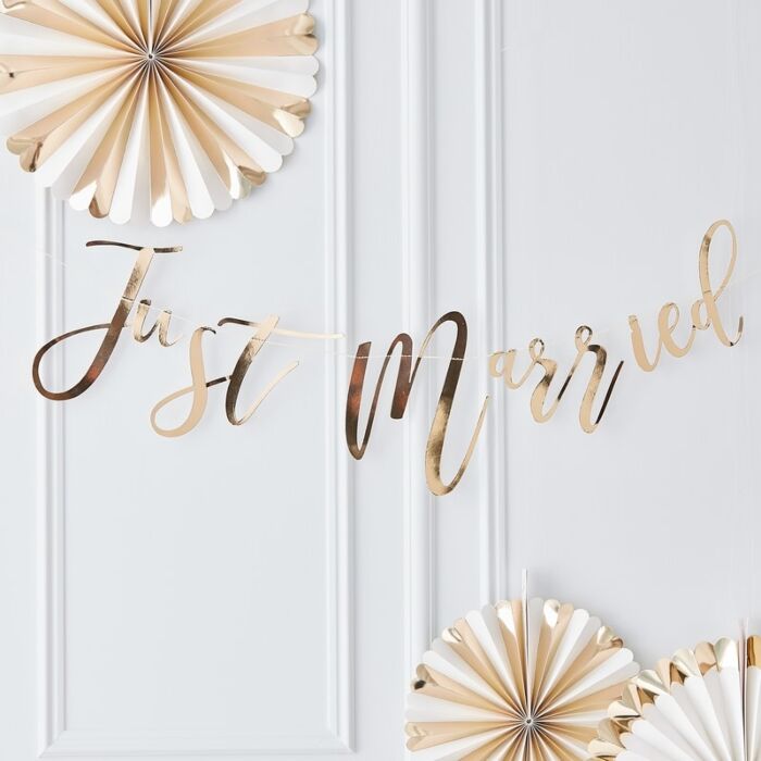 Backdrop Just Married - Guld