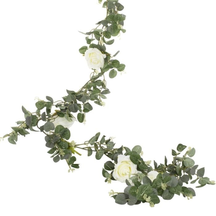 Girlang med eukalyptus och vita rosor 2 m