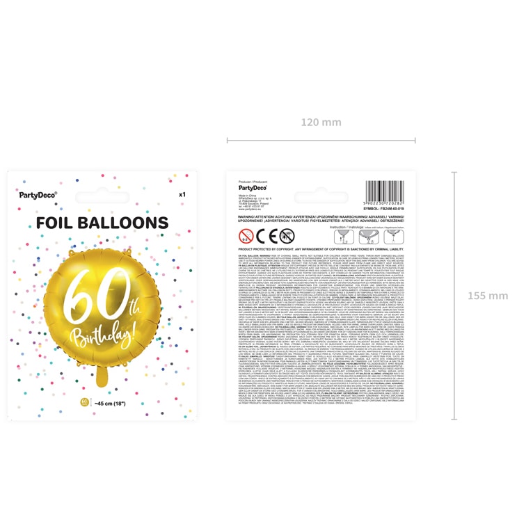 Folieballong Guld - 60 år 45 cm
