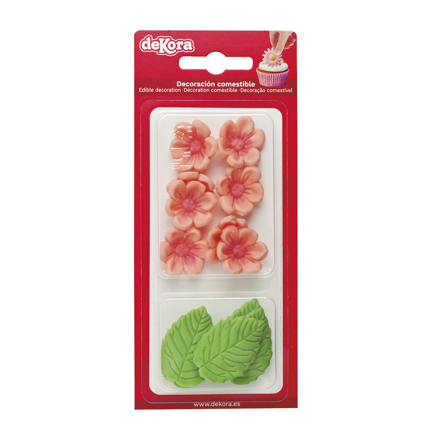 Sockerdekorationer Rosa blommor med blad 13-pack
