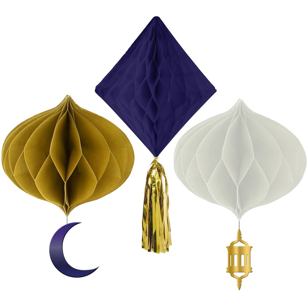 Eid Mubarak - Hängande dekorationer i honeycomb 3-pack