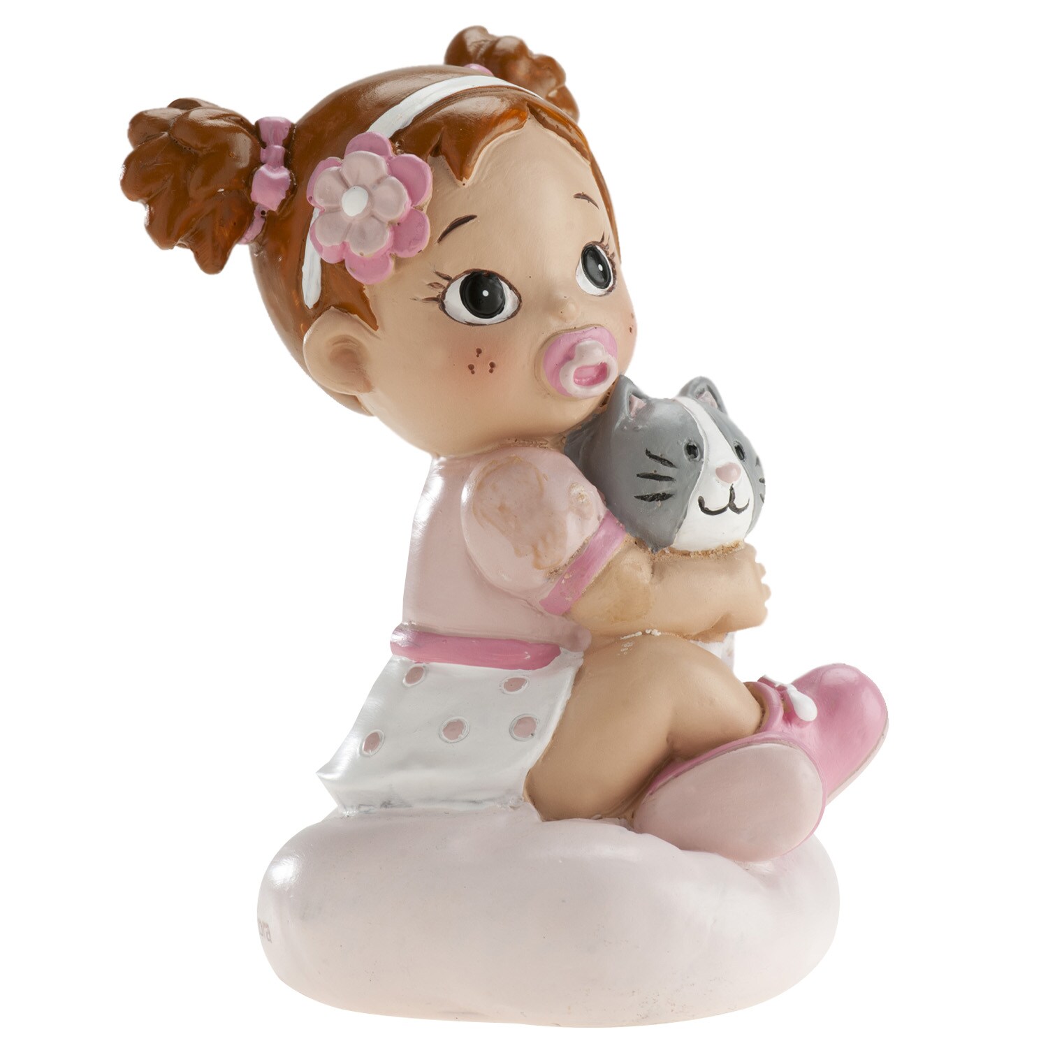 Tårtdekoration - Baby i rosa med kattunge 9 cm