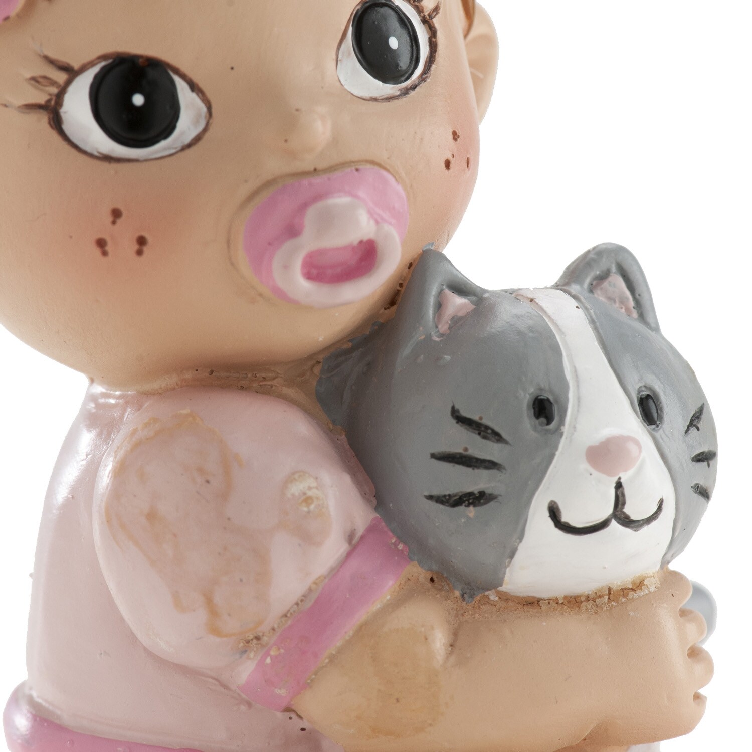 Tårtdekoration - Baby i rosa med kattunge 9 cm