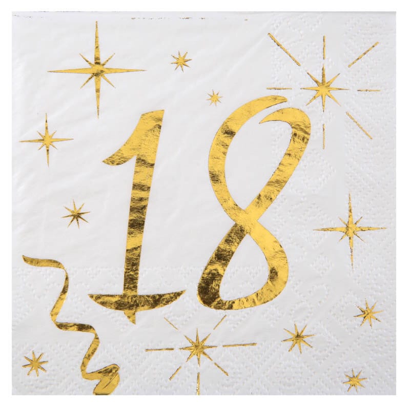 Servetter Vit & Guld 18-årsfest 20-pack
