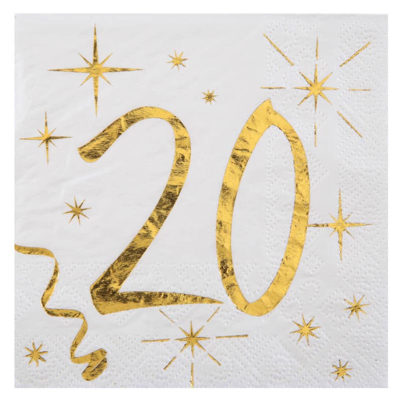 Servetter Vit & Guld 20-årsfest 10-pack