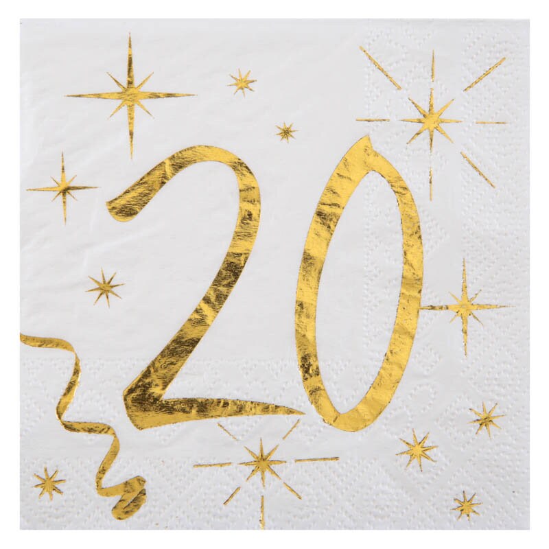Servetter Vit & Guld 20-årsfest 20-pack
