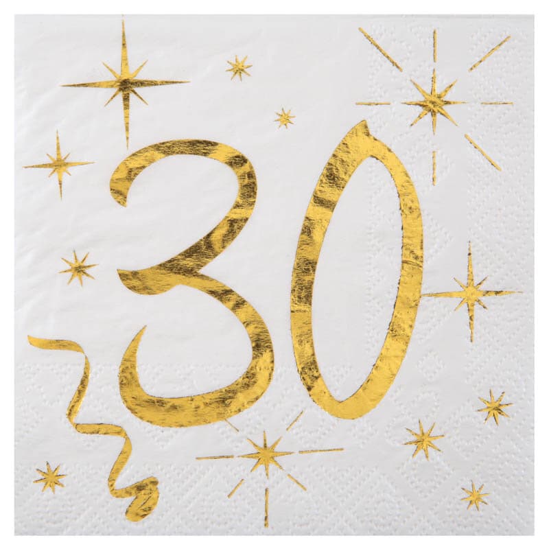 Servetter Vit & Guld 30-årsfest 10-pack
