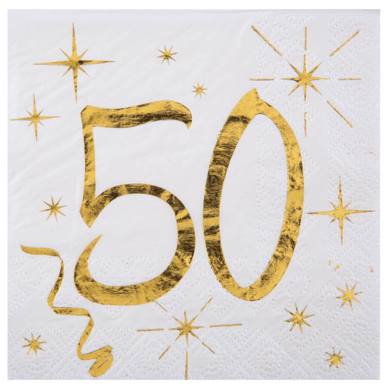 Servetter Vit & Guld 50-årsfest 10-pack
