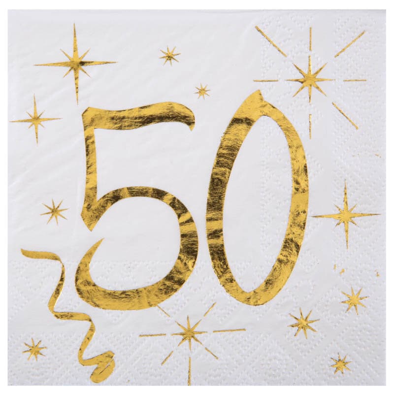 Servetter Vit & Guld 50-årsfest 20-pack