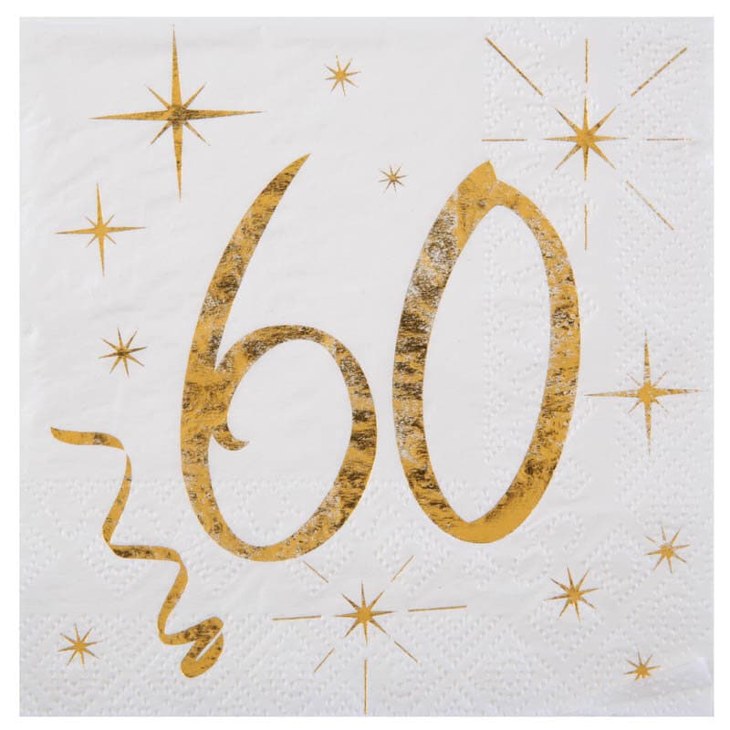 Servetter Vit & Guld 60-årsfest 10-pack