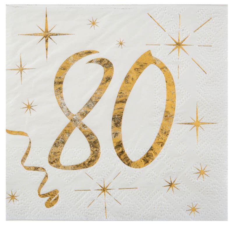 Servetter Vit & Guld 80-årsfest 10-pack