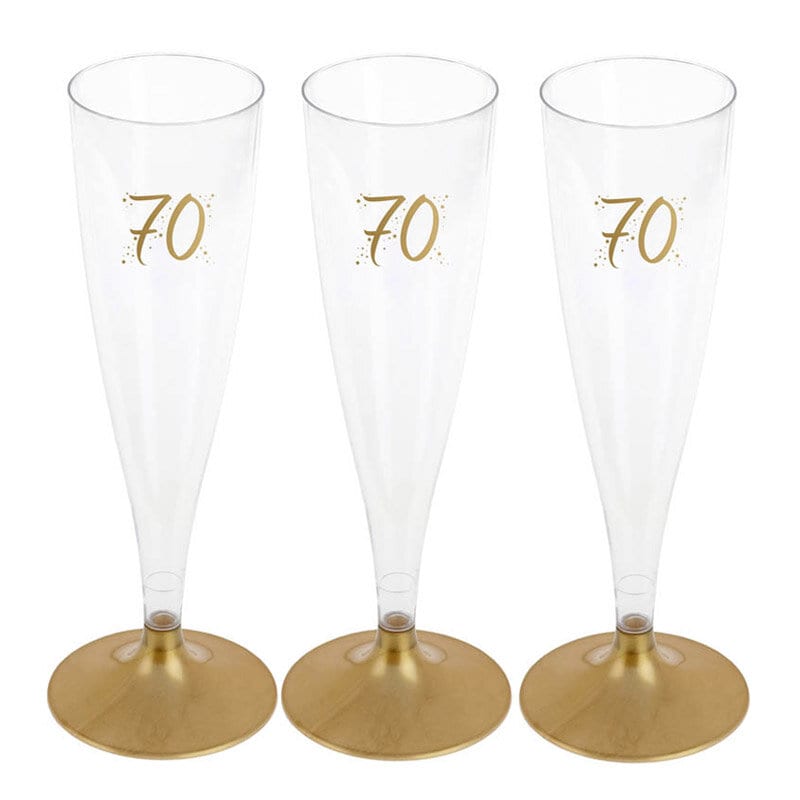 Champagneglas med guldfot 70 år 6-pack