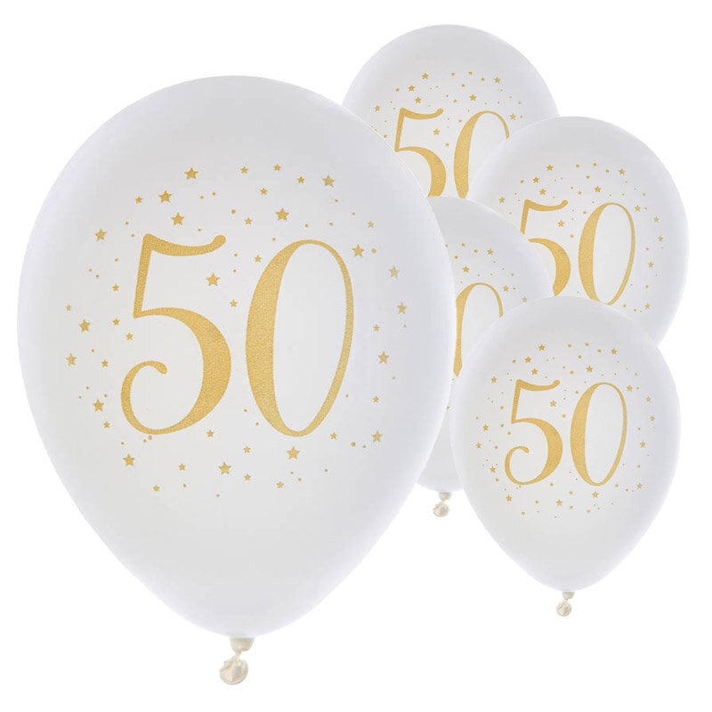 Ballonger Vit & Guld 50 år 8-pack