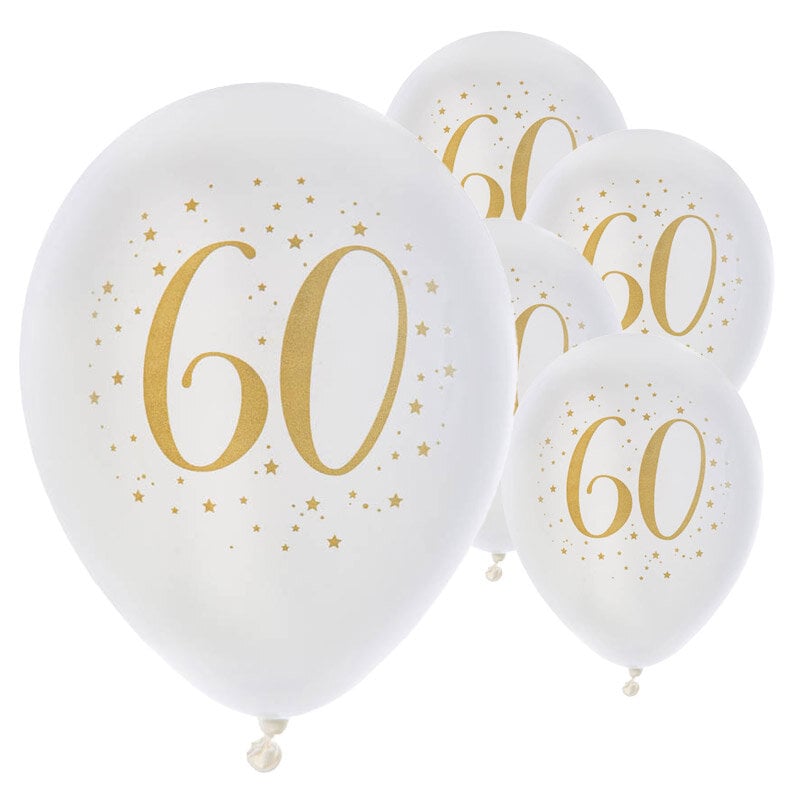 Ballonger Vit & Guld 60 år 8-pack