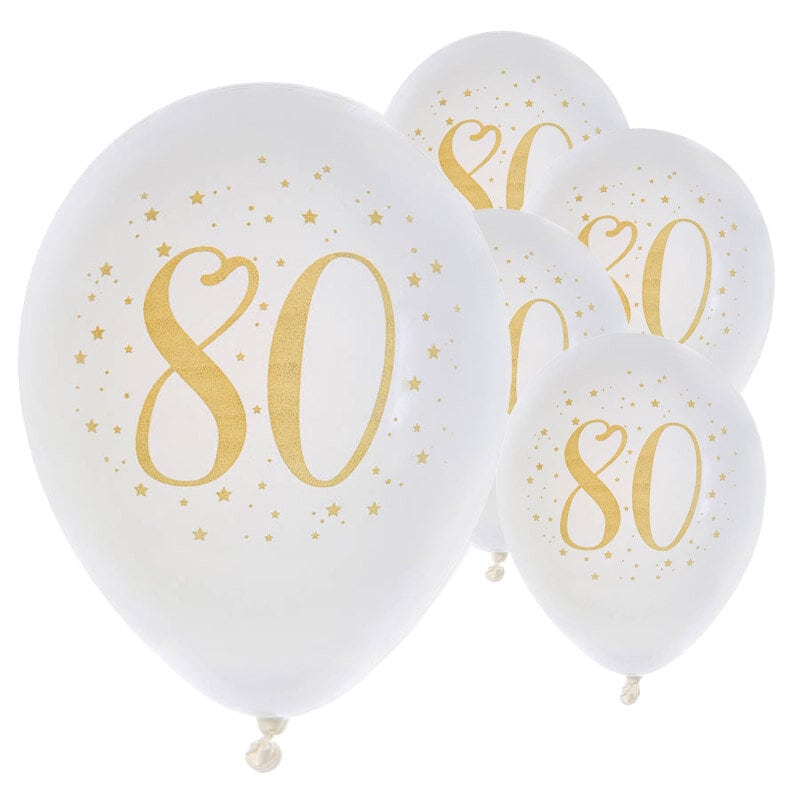 Ballonger Vit & Guld 80 år 8-pack