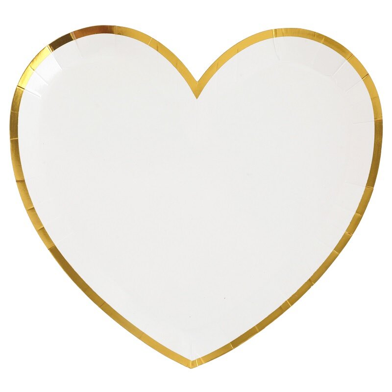 Tallrikar - Hjärtformade i vitt och guld 10-pack