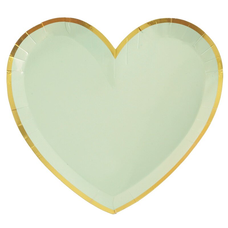 Tallrikar - Hjärtformade i olivgrönt och guld 10-pack