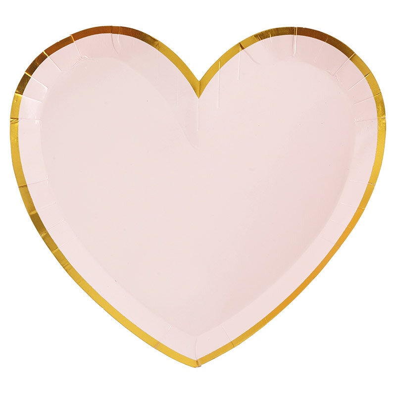 Tallrikar - Hjärtformade i rosa och guld 10-pack