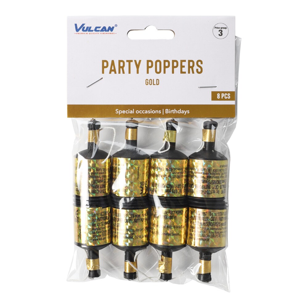 Party Poppers Guld 8-pack