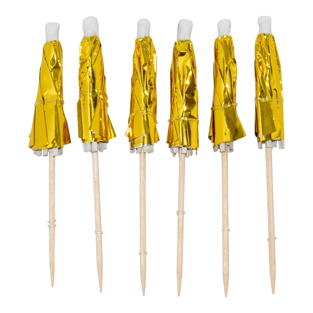 Partypicks Drinkparaplyer Guld 10-pack