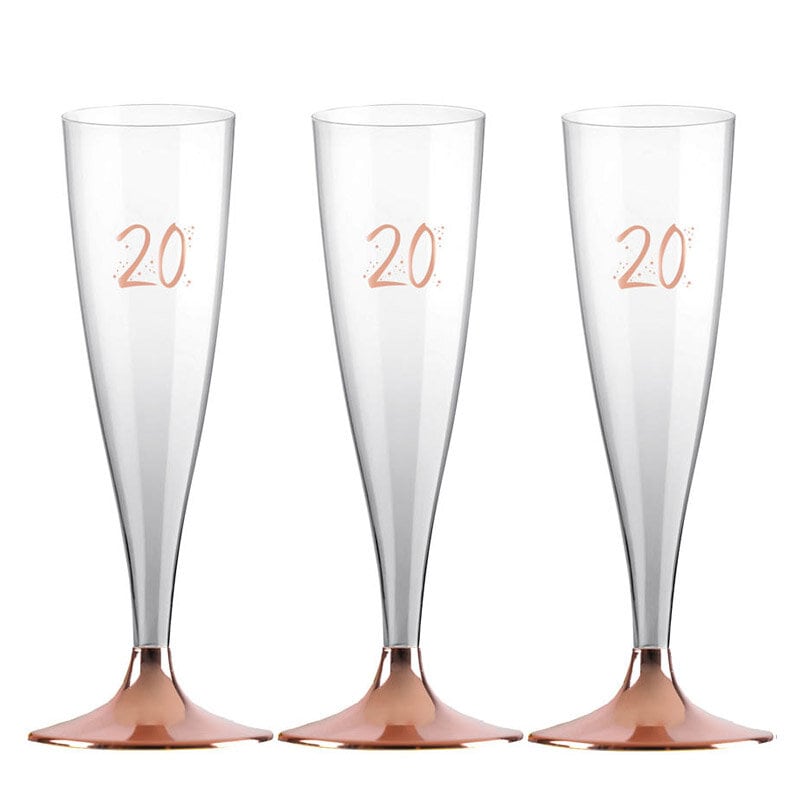 Champagneglas med roseguldfot 20 år 6-pack