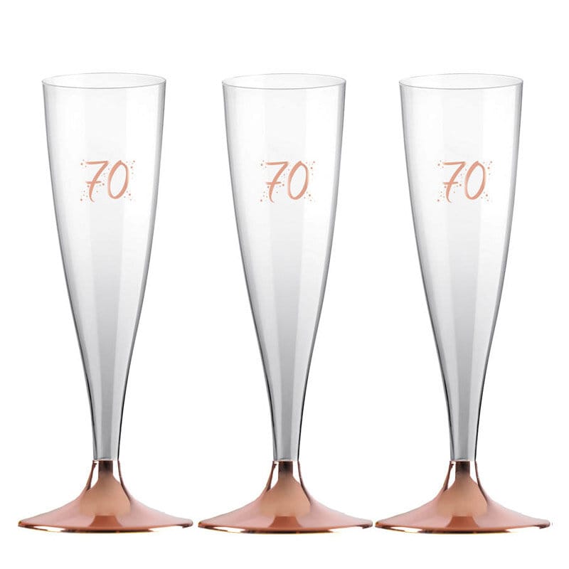Champagneglas med roseguldfot 70 år 6-pack
