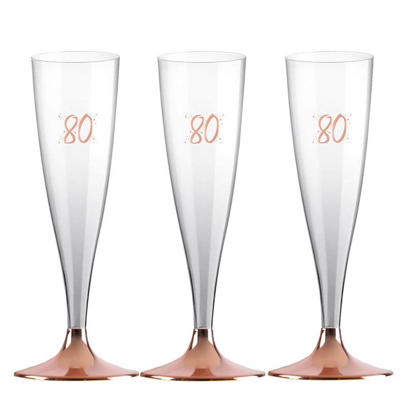 Champagneglas med roseguldfot 80 år 6-pack