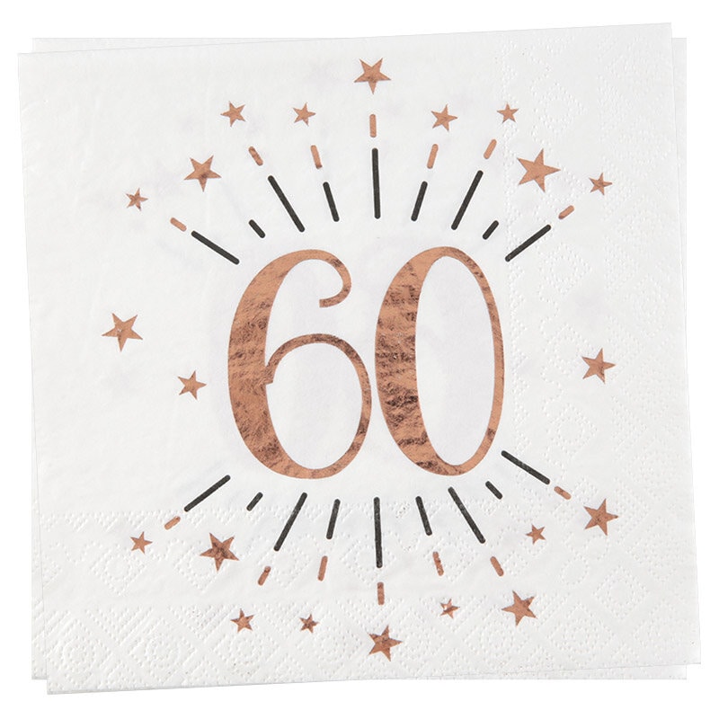 Roseguldglittriga servetter 60 år 10-pack