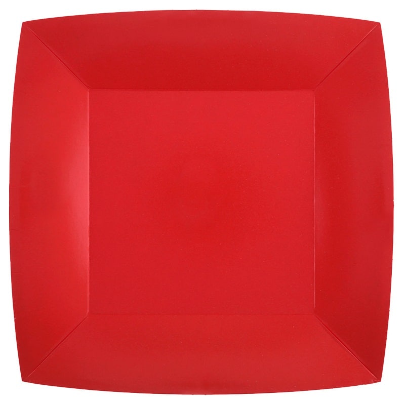 Papptallrikar Fyrkantiga 23 cm - Röda 10-pack