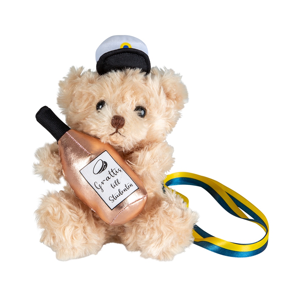 Studentnalle med rosa flaska