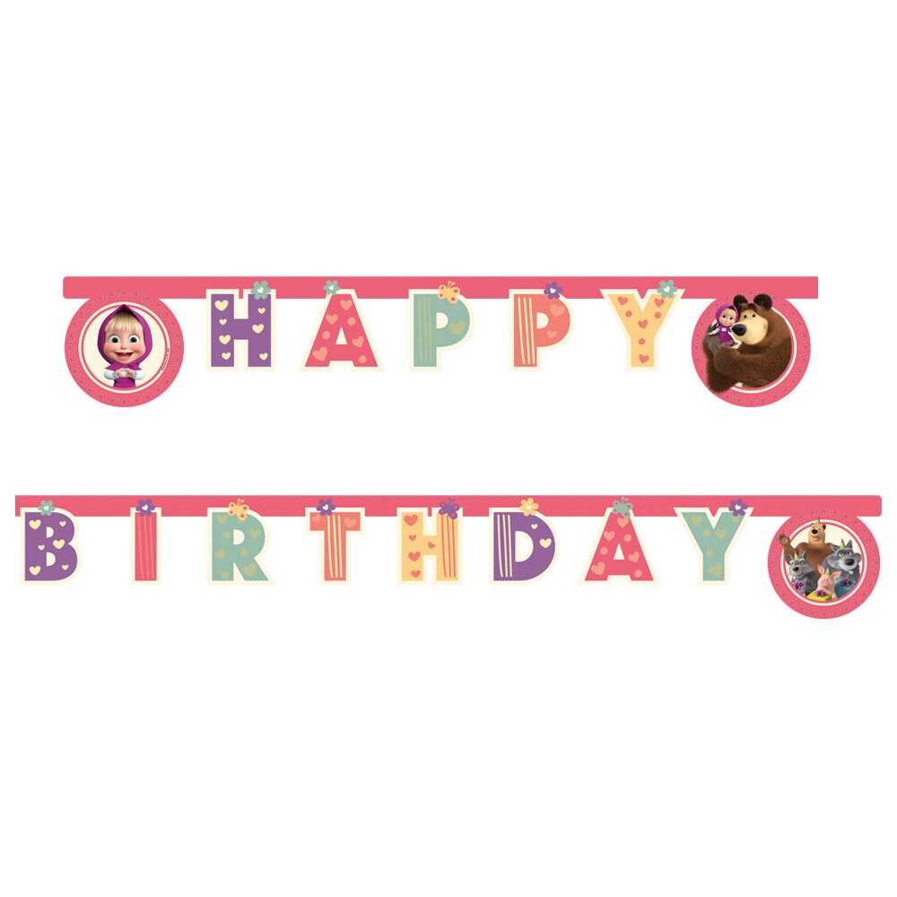 Masha och Björnen - Girlang Happy Birthday