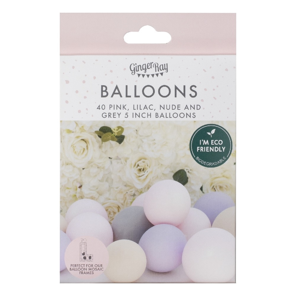 Ballongmix - Lila, ljusrosa, beige och grå 12 cm 40-pack