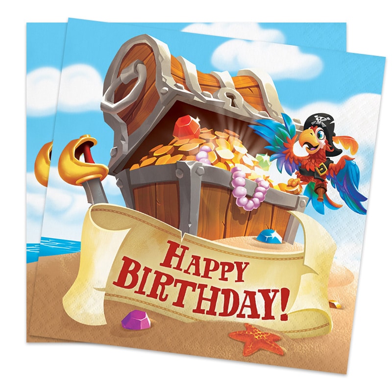 Pirates Treasure - Servetter Happy Birthday 16-pack