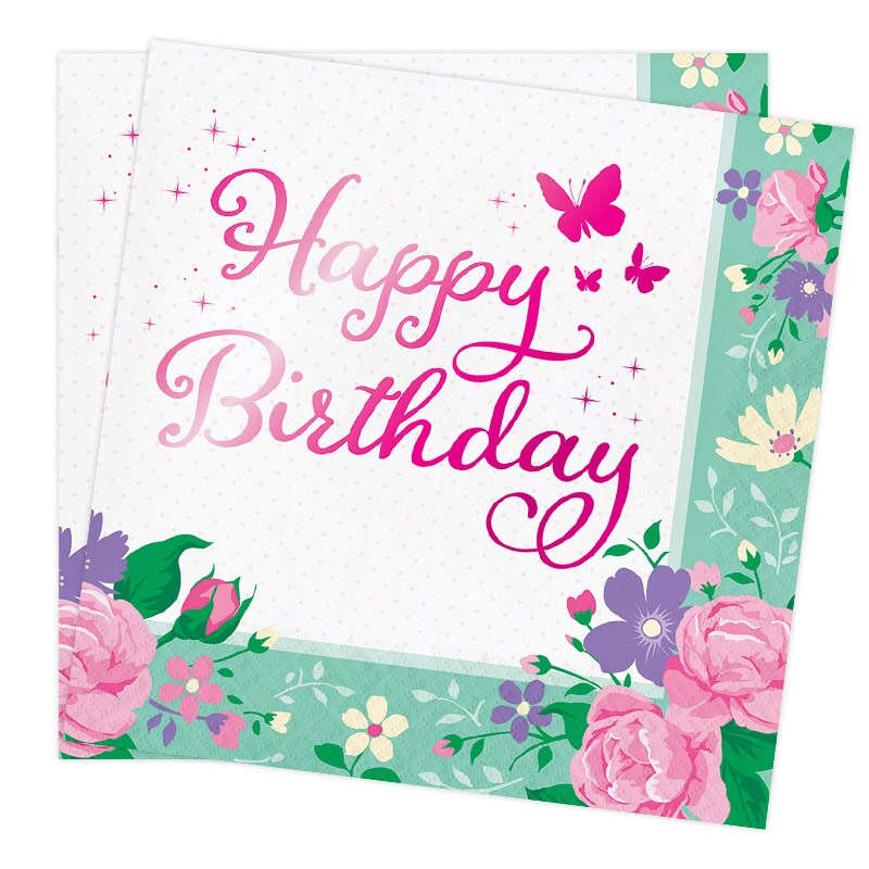 Floral Fairy Sparkle - Servetter Happy Birthday 16-pack