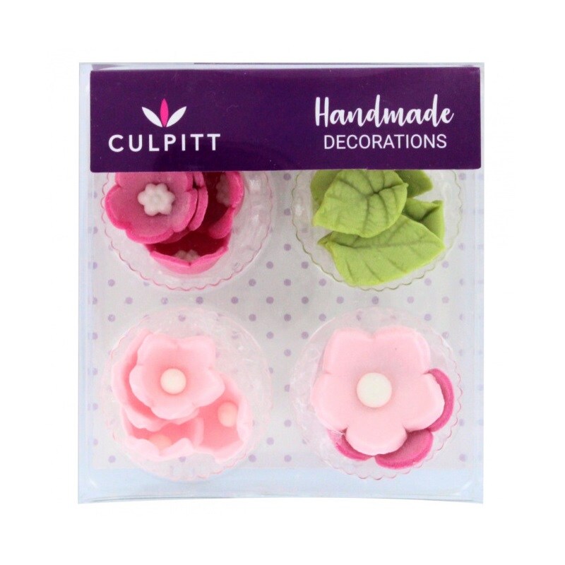 Culpitt - Sockerdekorationer blommor & löv 16-pack