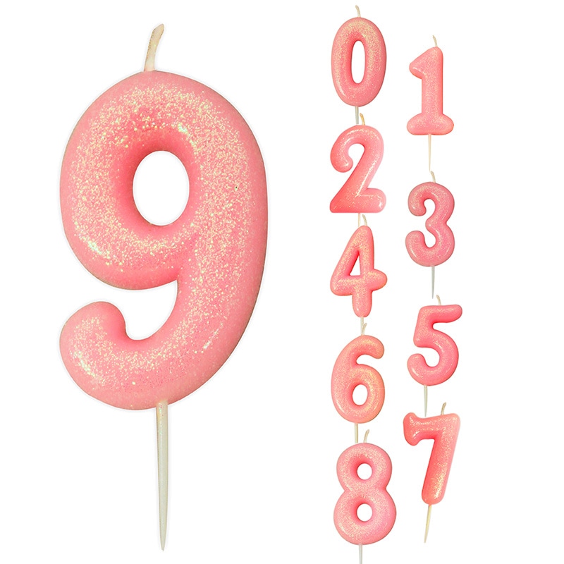 Tårtljus i rosa med glitter siffra 0-9