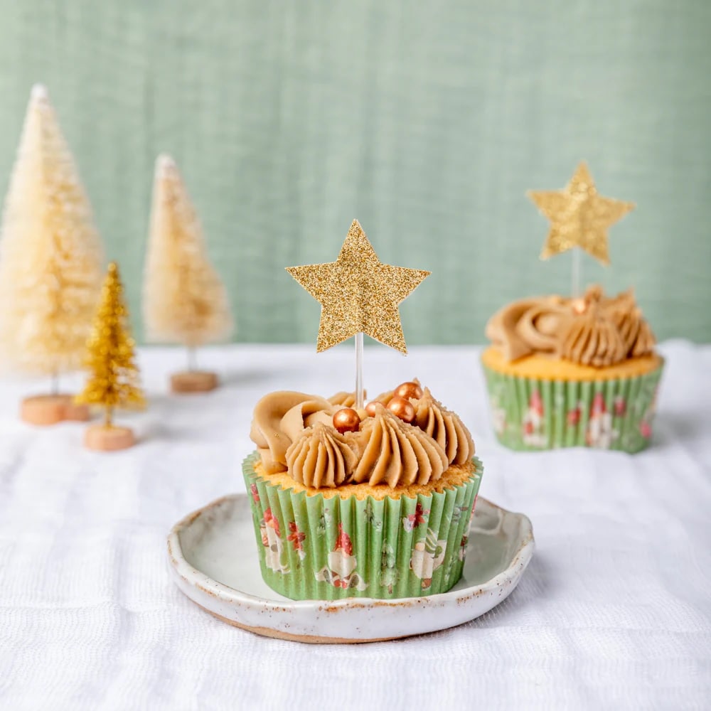 Cake Toppers - Guldglittrande stjärnor 12-pack